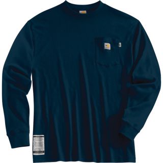Carhartt Flame Resistant Long Sleeve T Shirt   Navy, Large, Tall Style, Model