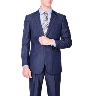 Mens Modern Fit Navy Blue Tonal Stripe 2 button Suit