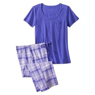 Gilligan & OMalley Womens Tee Shirt/Crop PJ Set   Violet Storm Plaid M