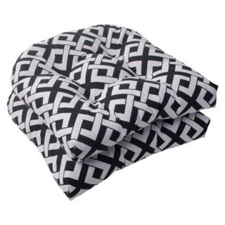 Outdoor 2 Piece Wicker Seat Cushion Set/White Boxed In Geometric