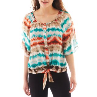 By & By Cold Shoulder Tie Front Print Top, Pat E