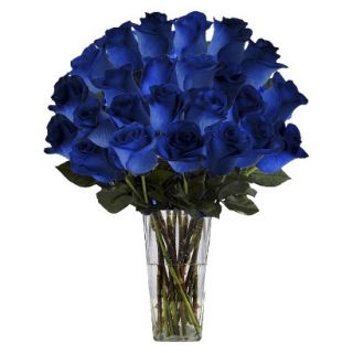 Fresh Cut Blue Tinted Roses with Vase   24 Stems