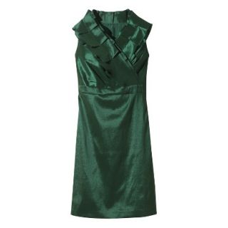 Womens Shantung V Neck Ruffle Dress   Green Marker   4