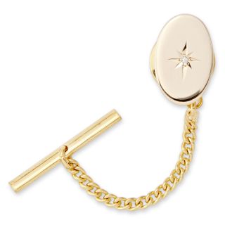 Gold Plated Polished Tie Tack with Star and Diamond Accent