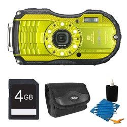 Ricoh WG 4 16MP HD 1080p Waterproof Digital Camera Lime Yellow 4GB Kit