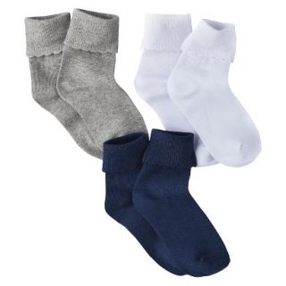Circo Girls 3 Pack Cuffed Ankle Sock   Navy Voyage 3 10