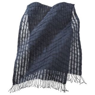 Solid Textured Scarf with Fringe   Navy