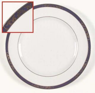 Spode Envoy Dinner Plate, Fine China Dinnerware   White, Cobalt Band, Gold Leaf