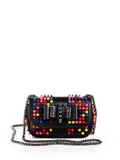 Christian Louboutin Sweet Charity Multicolor Stud Leather Flap Bag   Black