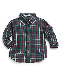 Hartstrings Infants Plaid Button Front Shirt   Green Plaid