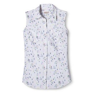 Merona Womens Sleeveless Button Down Blouse   Waterloo Blue Print   XL