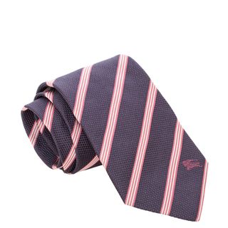 Burberry Navy Blue And Pink Striped Woven Silk Tie