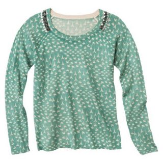 Juniors Studded Pullover Sweater   Pool Green M