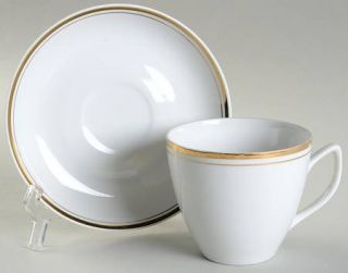 Embassy (Poland) Goldina Flat Cup & Saucer Set, Fine China Dinnerware   Two Gold