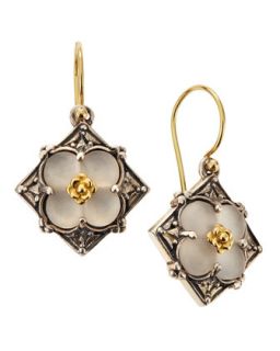 Clover Carved Frosted Crystal Diamond Shape Earrings
