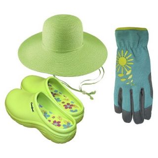 Floppy Straw Hat, Synthetic Palm Spandex Back Gloves and Comfort Clogs Size 8