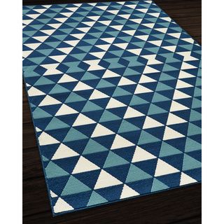 Indoor/ Outdoor Blue Kaleidoscope Rug (18 X 37)