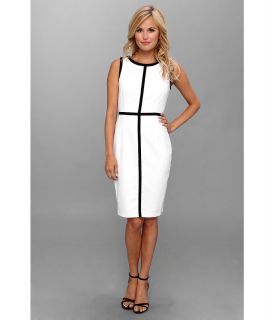 Calvin Klein Contrast Trim Lux Sheath Dress Womens Dress (White)
