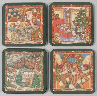 Portmeirion Christmas Story Set of 4 Motifs Square Corkback Coasters, Fine China