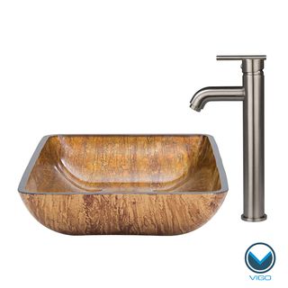 Vigo Rectangular Amber Sunset Glass Vessel Sink And Faucet Set