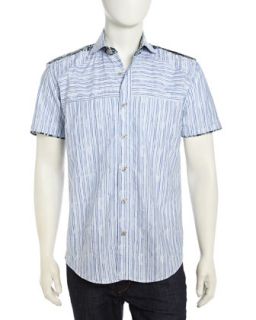 Tony 23 Short Sleeve Striped Sport Shirt, Navy Blue