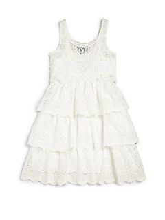 Ralph Lauren Girls Lace Overlay Dress   White