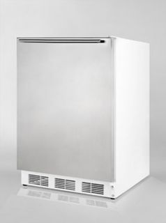 Summit Refrigeration Undercounter Refrigerator w/ Pro Style Handle & Auto Defrost, White/Stainless, 5.5 cu ft