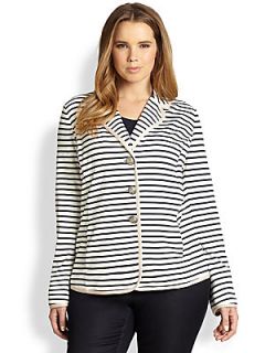 Marina Rinaldi, Sizes 14 24 Striped Jersey Jacket   White