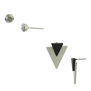Duo Earring Set with Stud and Triangle Studs   Silver/Black