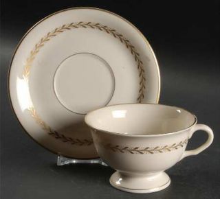 Pickard Laurel Footed Cup & Saucer Set, Fine China Dinnerware   Gold Laurel Band