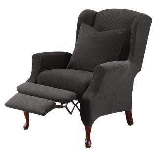 Sure Fit Stretch Pique Wing Recliner Slipcover   Black