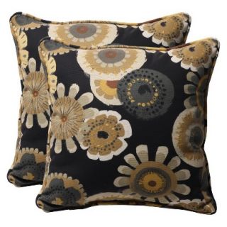Outdoor 2 Piece Square Toss Pillow Set   Black/Yellow Floral 18