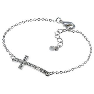 Pave Stones Cross Charm Chain Bracelet   Silver