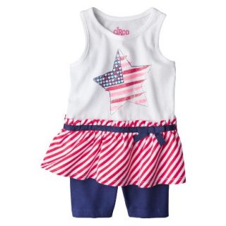 Circo Infant Toddler Girls Star Peplum Tank and Bike Short Set   White/Navy 4T
