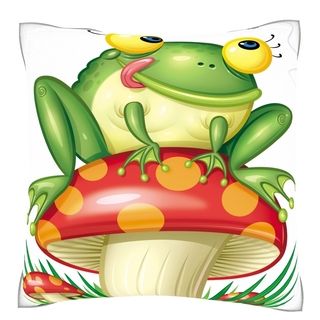 Custom Photo Factory Toad Sitting On Mushroom Licking Lips 18 inch Velour Throw Pillow Multi Size 18 x 18