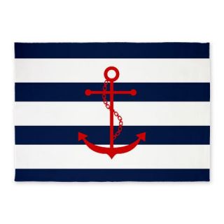  Red Anchor on Blue Stripes 5x7Area Rug