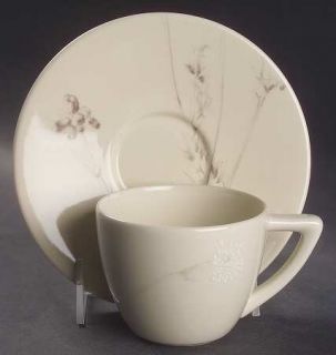 Calvin Klein Thistle (Tan Background) Flat Cup & Saucer Set, Fine China Dinnerwa