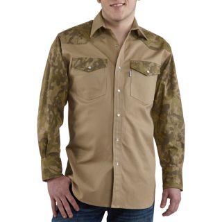 Carhartt Ironwood Snap Front Twill Work Shirt   Khaki/Camo, 2XL Tall, Model S209