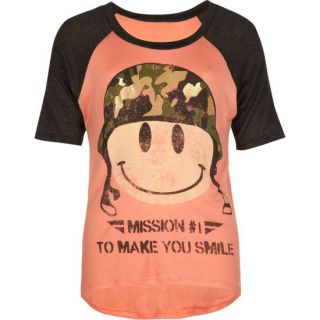 Camo Happy Face Girls Tee Coral In Sizes X Small, X Large, Large, Sma