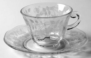 Fostoria Fuchsia Clear Cup and Saucer Set   Stem #6004, Etch    #310