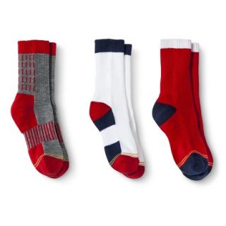 Signature GOLD by GoldToe Boys 3 Pack Athletic Crew Socks   Gray/Red   M