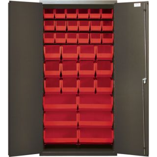 Quantum Storage Cabinet With 36 Bins   36 Inch x 18 Inch x 72 Inch Size, Red,