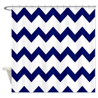  Navy Blue White Chevrons Shower Curtain