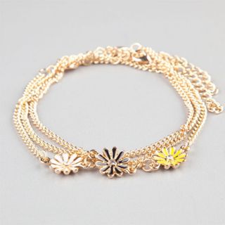 3 Piece Daisy Anklets Gold One Size For Women 240997621