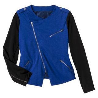 Merona Womens Plus Size Long Sleeve Moto Jacket   Blue/Black 2