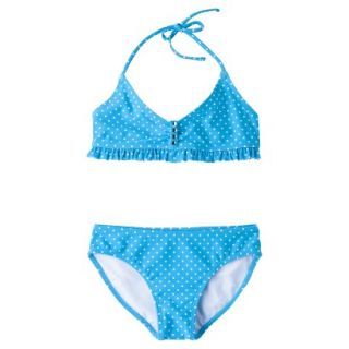 Girls 2 Piece Polka Dot Halter Bikini Swimsuit Set   Blue M