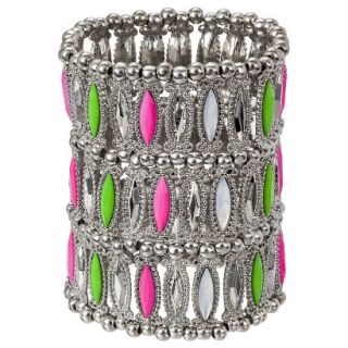 Capsule by C�ra Three Row Beaded Stretch Bracelet with Colored Stones   Silver