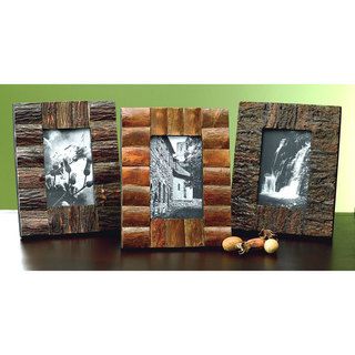 Kindwer Set Of 3 Rustic Tree Bark Wood 4x6 Frames Brown Size 4x6