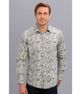 Report Collection Long Sleeve Floral Print Shirt Mens Long Sleeve Button Up (Green)