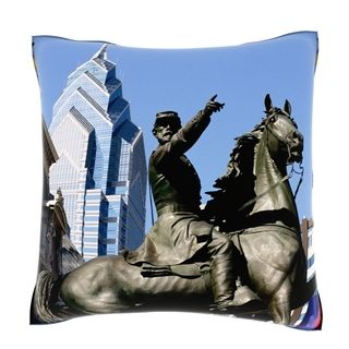Custom Photo Factory Statue Of Gettysburg Soldier, Philadelphia City Hall 18 inch Velour Throw Pillow Multi Size 18 x 18